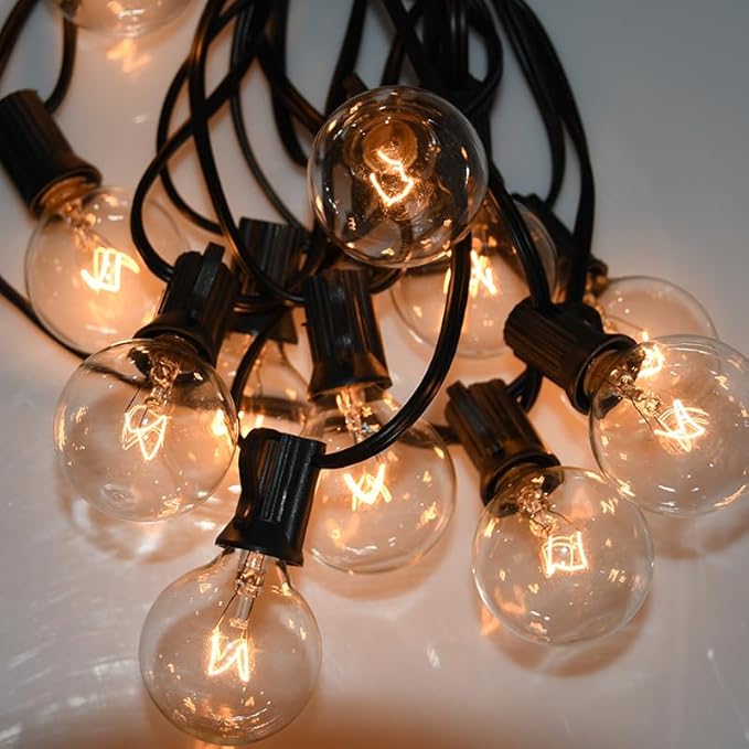 SUNSGNE 100Ft Patio String Lights Waterproof G40 Outdoor String Lights with 105 Clear Edison Bulbs, Globe Bulb Lights for Indoor Outdoor Commercial Decor, E12 Base, Black Wire