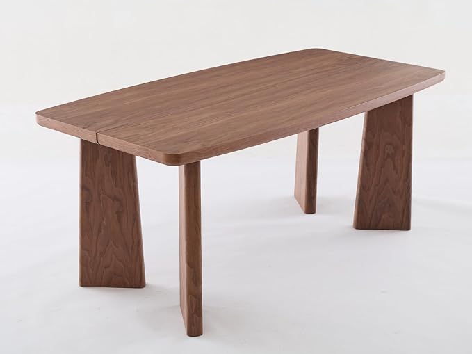 Wooden Dining Table Set of 4, Farmhouse Rectangular Dining Room Table with 4 Upholstered Beige Dining Room Chairs, Natural Frame, Modern Walnut Kitchen Table and Linen Chairs Set for Home