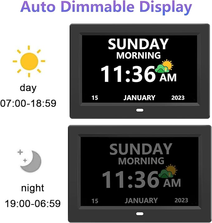 10 Inch Digital Clock with Day and Date for Elderly Alzheimer's Clock Customizable Alarms 3 Display Modes Large Font Alarm Clock for Seniors Auto DST