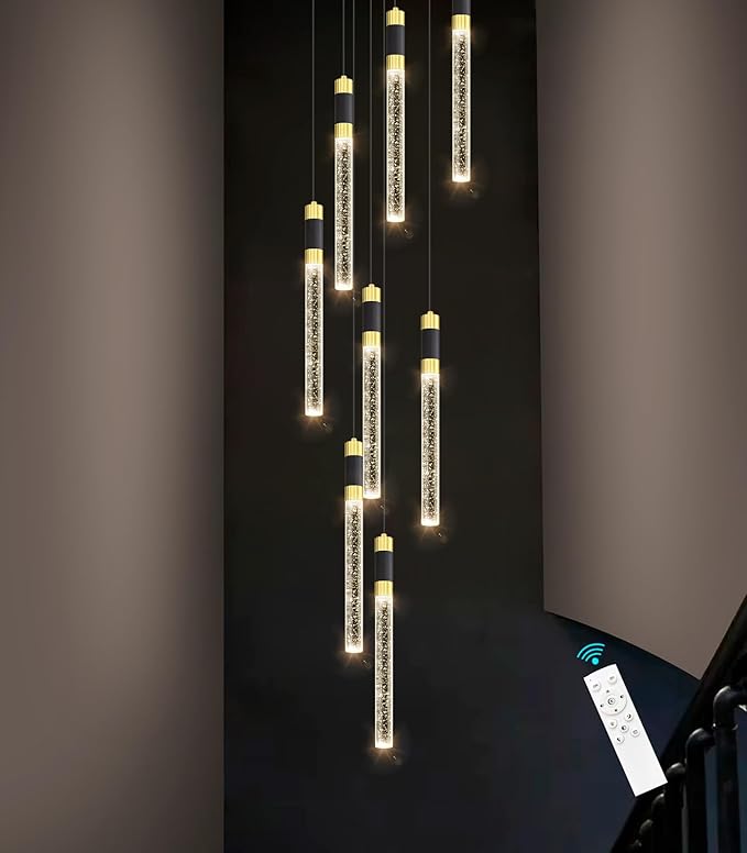 8-Lights 98 Inches Modern Chandelier LED Light Fixtures Adjustable Long Light Chandelier for Hallway Foyer Dimmable Lights with Remote Dining Kitchen Ceiling Pendant Lighting