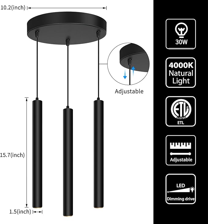 OKELI Modern 3-Light Pendant Light Fixtures Round Pendant Lights Kitchen Island LED Minimalist Pendant Lighting Fixture for Kitchen,Dinning Room,Bedroom,Hallway,Bar