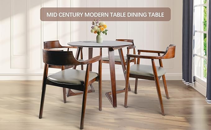 Round Rubber Solid Wood Dining Table 24" - Mid Century Modern Style Space Saving Design as Living Room/Dining Room/Kitchen/Meeting/Coffee Table,Easy to Assemble