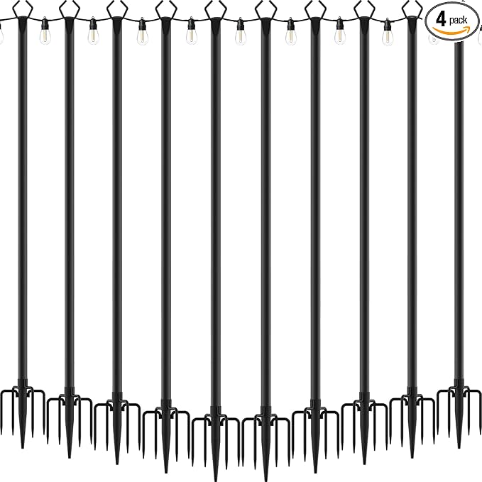 4 Pack 2.8 FT String Light Poles,Metal Lights Poles for Outdoor String Light, Rustproof Heavy Duty for Outside Garden,Patio,Wedding,Backyard,Deck,Party
