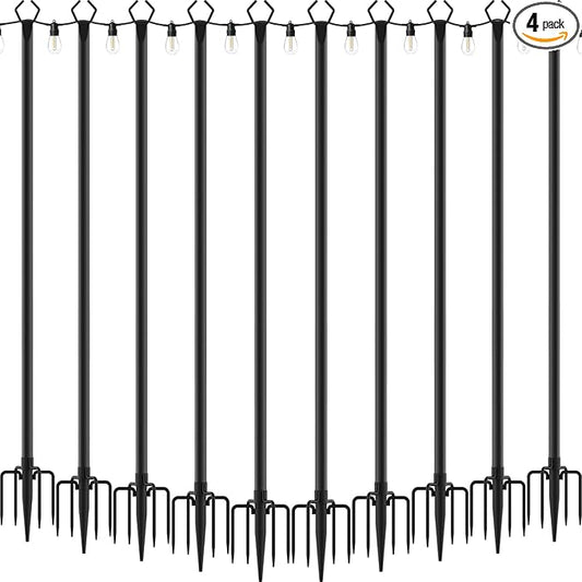 4 Pack 2.8 FT String Light Poles,Metal Lights Poles for Outdoor String Light, Rustproof Heavy Duty for Outside Garden,Patio,Wedding,Backyard,Deck,Party