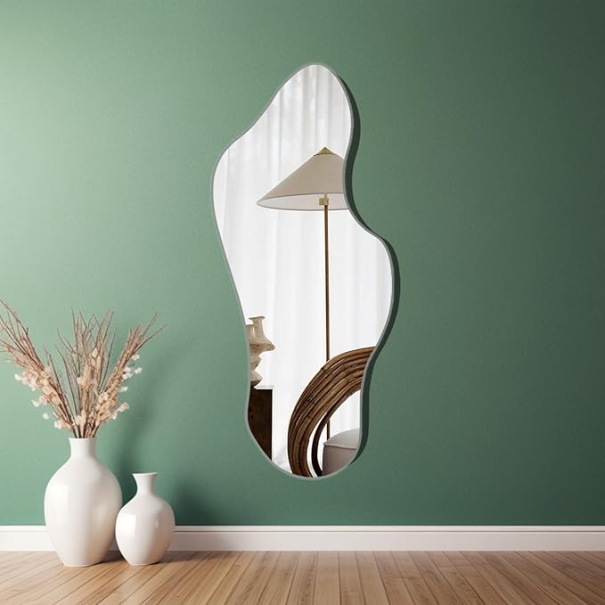 Irregular Wall Mirror, Asymmetrical Wall Mounted Mirror 19.6 x 47 Inch, Large Decorative Shaped Mirror for Living Room, Bedroom, Entryway, Cloud Shape
