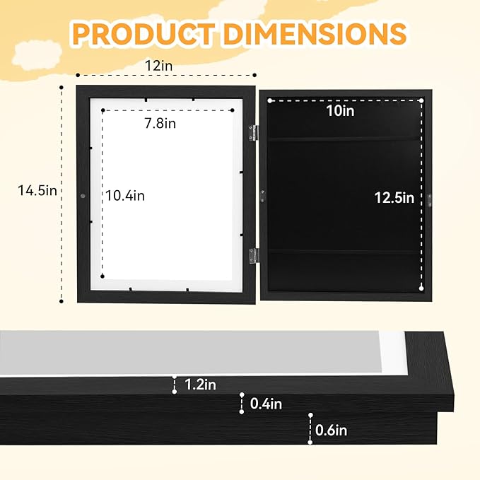 4-Pack Kids Artwork Frames 10x12.5 Front Opening Kids Art Frame for Wall Art work Picture Display Holds 50+ Pcs for Kids Drawings Changeable Frames for Kids' Artwork Storage and Display – Black