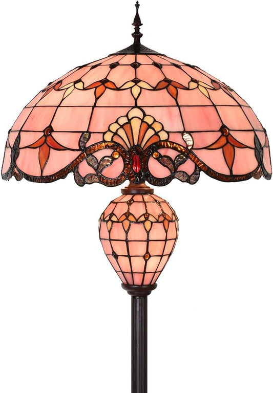 Bieye L10897 Baroque Tiffany Style Stained Glass Double Lit Floor Lamp for Home Decor (Pink, 20-inch Wide)