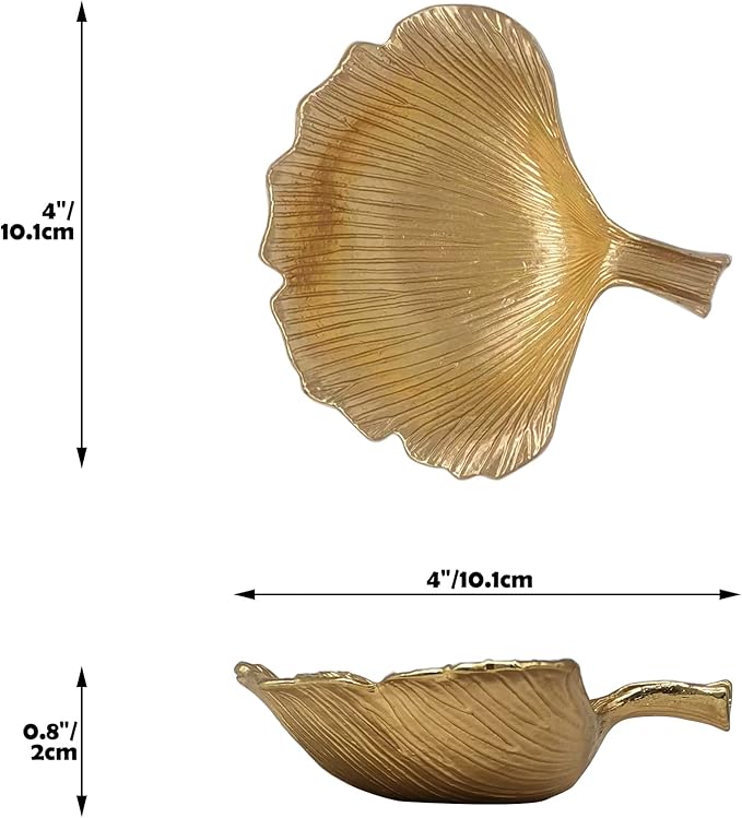 Metal Jewelry Dish, Small Leaf Shaped Ring Holder Jewelry Organizer, Trinket Dish Vanity Tray for Dresser Christmas Birthday Wedding Gifts Ginkgo-Gold