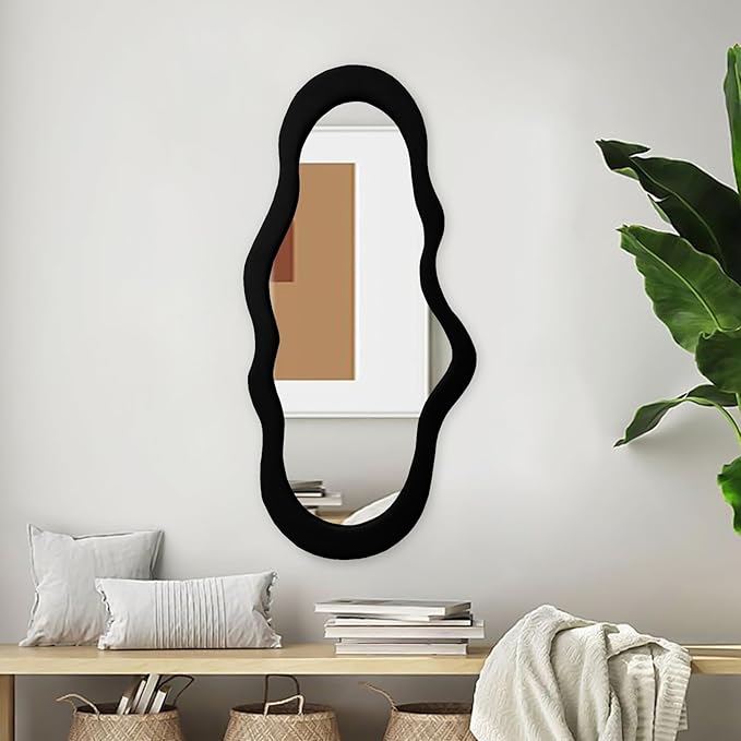 Cloud Shape Black Frame Mirror Unique 44X21 Inch Full Length Wall Mounted Mirror Tall Mirror Full Body Floor Length Mirror Dressing Body Mirror Frameless Mirror for Bedroom Bathroom Living Room