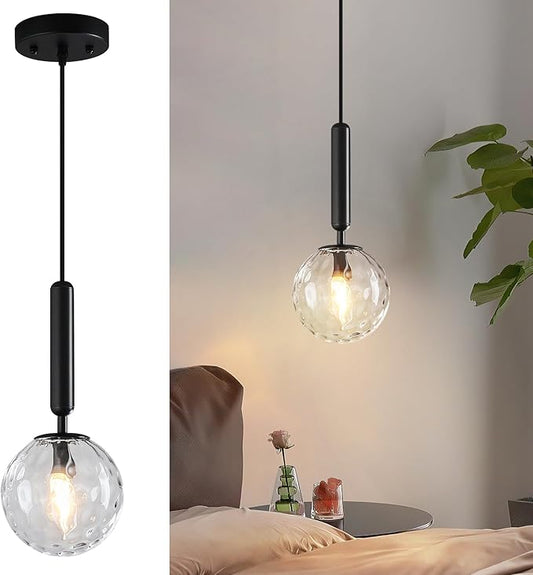 Modern Black Pendant Light Hanging Fixture Light for Kitchen Island Mid Century with Globe Pendant Light Clear Glass Pendant Lighting for Living Room Bedroom Entryway (1 Pack)