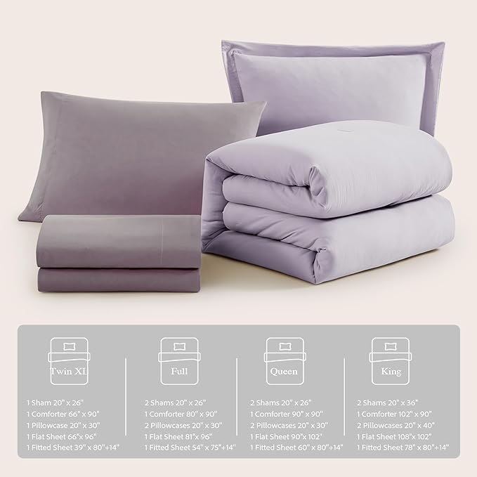 WRENSONGE Twin XL Comforter Set, 5 Pcs Soft Twin Size Comforter Sets- Lilac Twin Comforter, Fitted Sheet, Flat Sheet, 2 Pillow Shams, 2 Pillowcases, Warm Twin Bedding Sets All Season