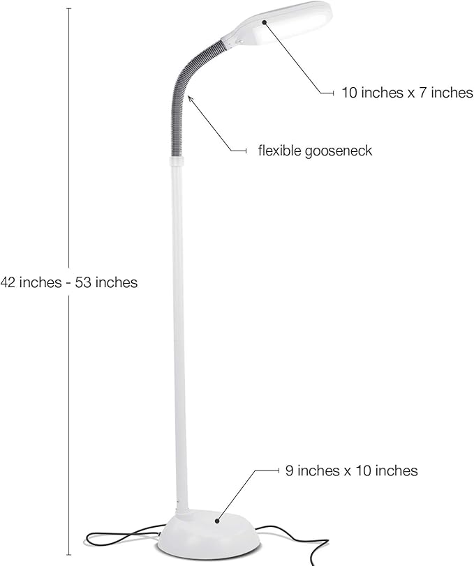 Brightech Litespan - Bright LED Floor Reading Lamp for Over Chair Crafts and Reading, Estheticians' Light for Lash Extensions, Adjustable Standing Lamp for Living Room, Bedroom, Office - White