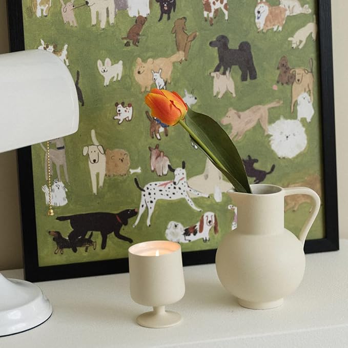 France Style Flower Vase with Handle, Water Pot/Dry Flower Vase, Minimalist Decor for Living Room, Dining Table & Bedroom (Crème)