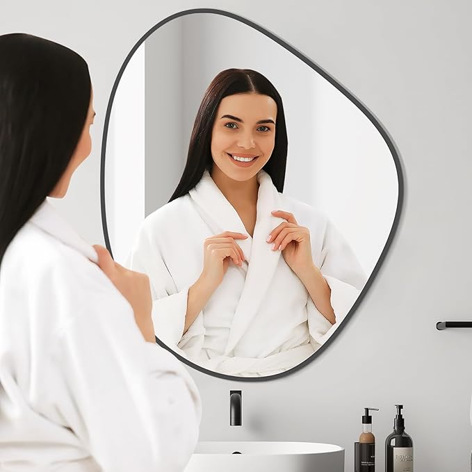 WallBeyond Asymmetrical Mirror, Irregular Wall Mirror for Bathroom, Abstract Wall Mirrors Decorative for Bedroom Living Room Entryway Hall, Mirrors for Wall Decor 28" H x 23" W, Black