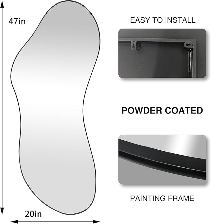 Irregular Shaped Mirror, 47.25"x20.8" Asymmetrical Mirrors, Modern Waved Decorative Mirror for Living Room Bathroom Bedroom Entryway Fireplace