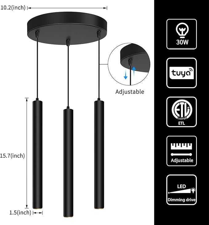 OKELI Modern Smart 3-Light Pendant Light Fixtures Round Pendant Lights Kitchen Island LED Minimalist Pendant Lighting Fixture for Kitchen,Dinning Room,Bedroom,Hallway,Bar