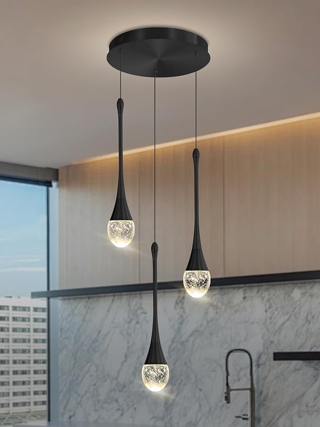 Pendant Lights Kitchen Island 3-Lights Pendant Chandelier for Dining Room Hallway Stairwell,LED Dimmable 2700K-6000K