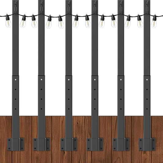 6 Pack String Light Poles,2.8Ft Metal Poles for Outdoor String Lights,Outdoor Light Poles with Post,Poles/Stand for Outside,Patio,Deck,Backyard,Garden Wedding,Party