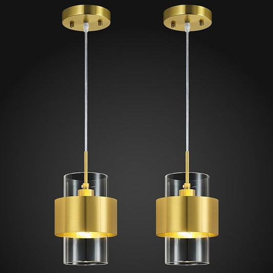 Modern Gold Pendant Lighting Indoor Kitchen Island Pendant Light Glass Shade Ceiling Light Fixtures for Bedroom Dining Room Living Room(2-Pack)