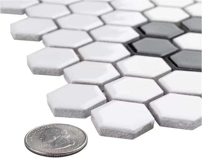 Tenedos Hexagon Glossy White Flower Porcelain Mosaic Tile – Kitchen Backsplash, Bathroom Wall & Shower Floor Tile (5 Sheets)