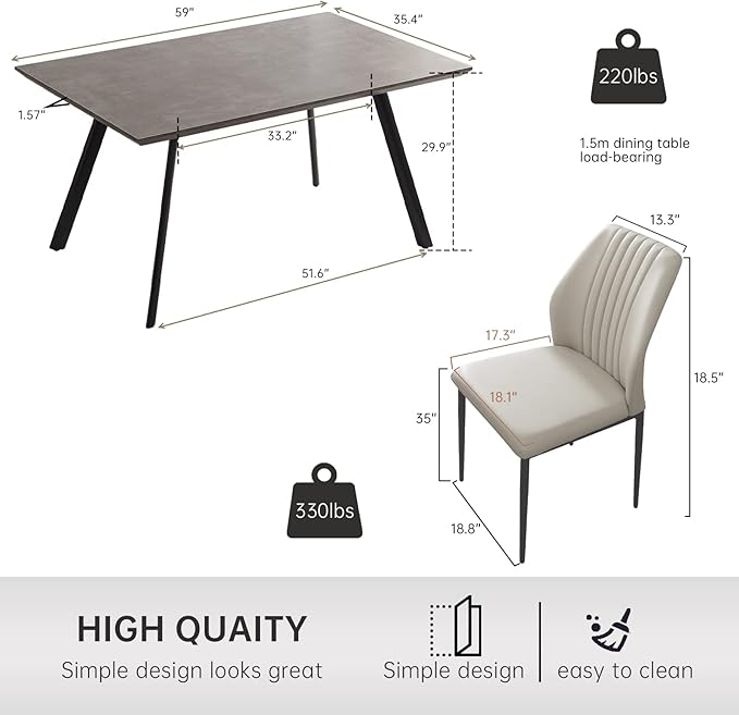 ZckyCine 59" Modern Dining Table Set for 6 Kitchen Dining Room Table Set Extendable Wood Dining Table and 6 Upholstered Chairs, Home Kitchen Furniture