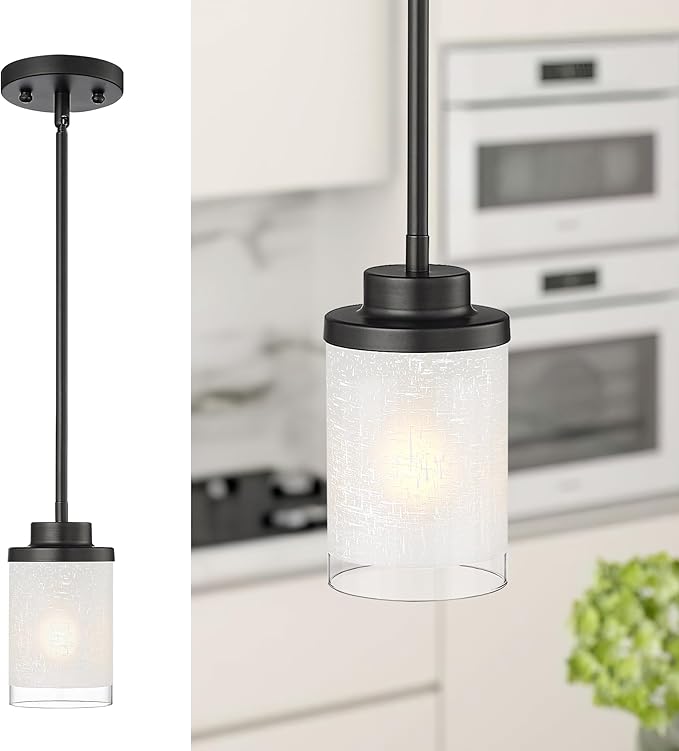 TENGXIN Modern Pendant Light, Matte Black Pendant Lights Kitchen Island,Farmhouse Pendant Lighting for Dining Room Bedroom Bar Office,TXPLBK01