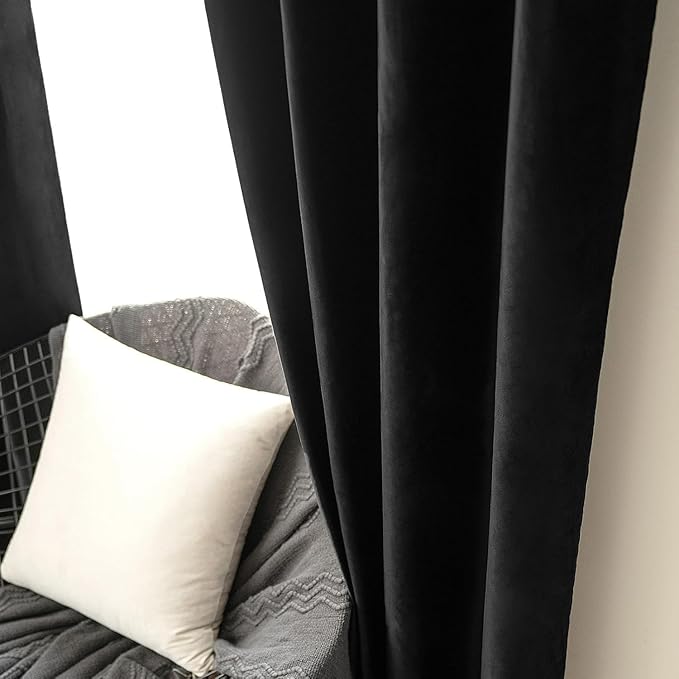 MIULEE Black Velvet Curtains 63 inch Length 2 Panels - Luxury Blackout Curtains for Bedroom Living Room Thermal Insulated Super Soft Window Drapes Back Tab Halloween Decor, W52 x L63 inches
