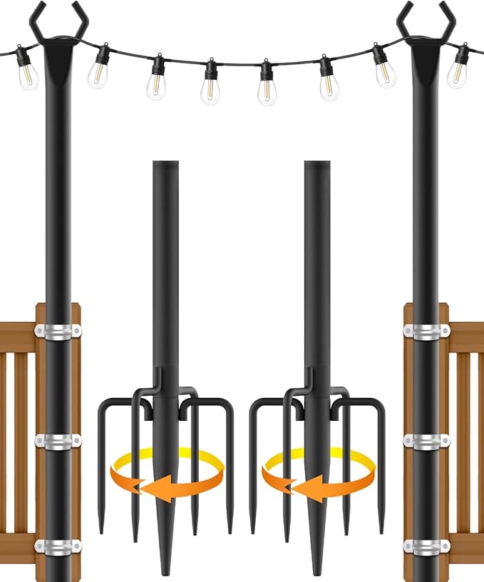 String Light Poles,Metal Poles for Hanging Outdoor Light Strings,2 Pack 10 FT Light Poles Stand for Outside Garden,Patio,Wedding,Backyard,Deck,Party