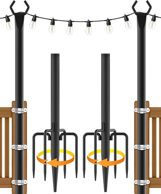 String Light Poles,Metal Poles for Hanging Outdoor Light Strings,2 Pack 10 FT Light Poles Stand for Outside Garden,Patio,Wedding,Backyard,Deck,Party