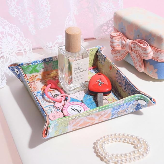 Decorative Valet Tray Organizer for Keys, Makeup Brush Holder, Jewelry Tray Dish,Cute Bowl Trinket Tray,New Home Gifts for Women,Catchall Bedside Nightstand Caddy Holder (Butterfly Pattern)