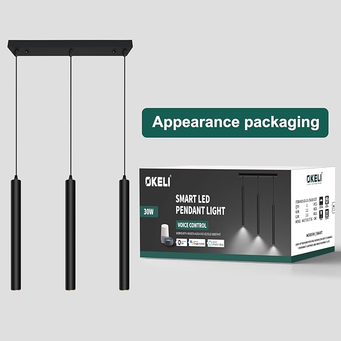 OKELI Modern Smart 3-Light Pendant Light Fixtures Square Pendant Lights Kitchen Island LED Minimalist Pendant Lighting Fixture for Kitchen,Dinning Room,Bedroom,Hallway,Bar