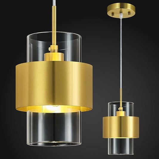 Modern Gold Pendant Lighting Indoor Kitchen Island Pendant Light Glass Shade Ceiling Light Fixtures for Bedroom Dining Room Living Room(1Pack)