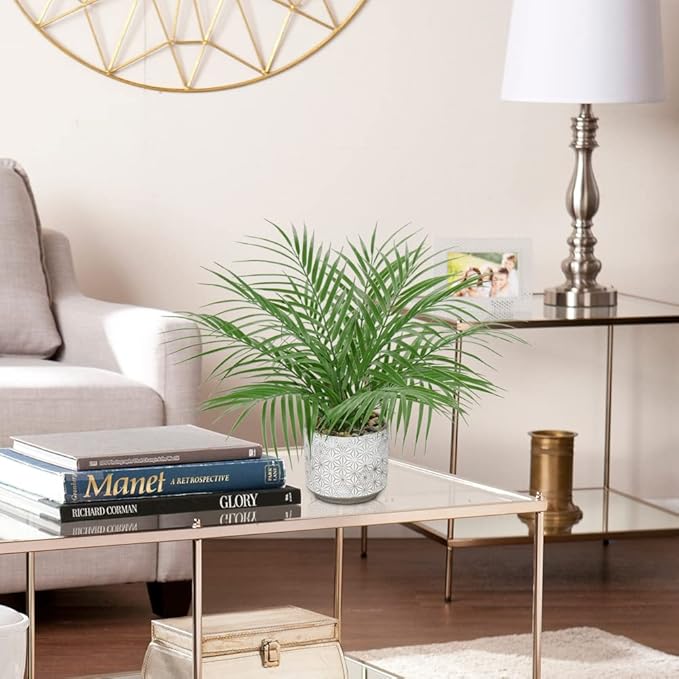 Hollyone Large Artificial Potted Plants Fake Palm Plants 16" Faux Tropical Palm Plant Tree in Ceramic Pots Bohemian for Home Room Office House Indoor Decoration