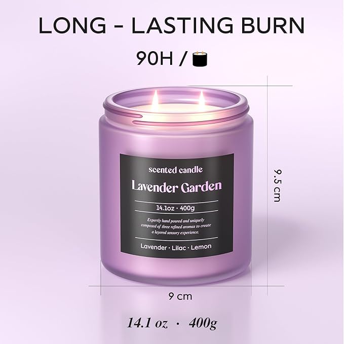 Lavender Candle, 14.1 oz Scented Candles for Home, 2 Wicks Blended Scents Aromatherapy Candles for Women and Men, Birthday Gifts for Women (Lavender+Lilac+Lemon)