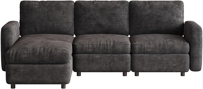 Exlarge Modular Sectional Sofa,111.5" U-Shaped Corduroy Comfy Sectional Couches for Living Room,Modern Deep Seat Sofa,3-Seater Cloud Couches with 1 Movable Ottomans,Flexible Combination (Grey)