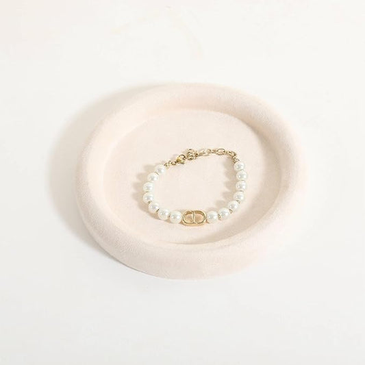 GemeShou Round Jewelry Organizer plate, Top Microfiber velvet Jewerly display tray, Empty Jewelry showcase tray for Necklace Bracelet Ring Earring display stand holder (Cream-Small, 5.9 x 5.9 in)