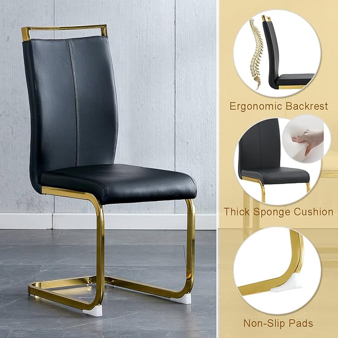Dining Room Table Set for 6,71'' Marble Dining Table Set,Modern Kitchen Table with 6 PU Leather Chairs,Gold Dining Table Set with V-Shaped Black Glossy Pillars,Ideal for Kitchen Dining Room