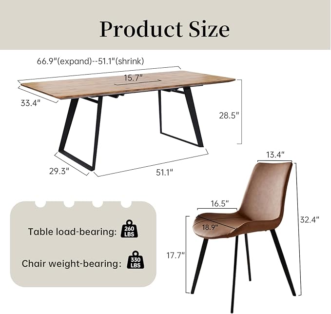 ZckyCine Modern Mid-Century Expandable Rectangular Wooden Multifunctional Dining Table and Chairs