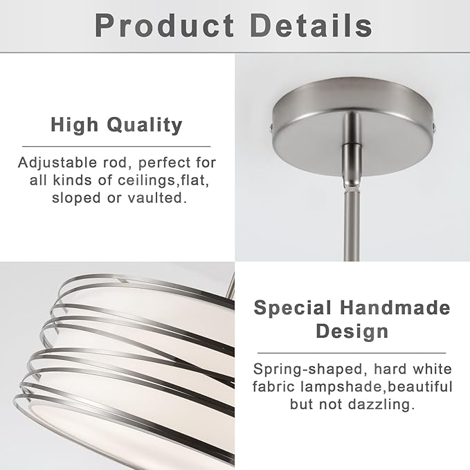 19.7" Drum Chandelier 5-Light Brushed Nickel Modern Pendant Light Adjustable Hanging Lighting Chandeliers for Dining Room Kitchen Island Foyer Living Room Bedrooms