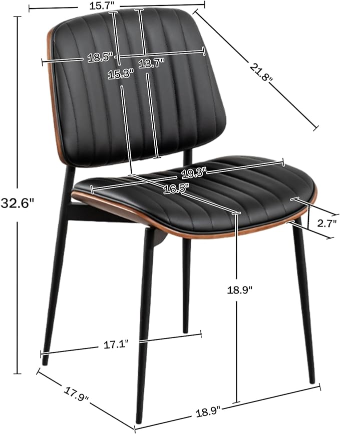 LUNLING Dining Chairs Set of 4 Mid Century Modern Retro Faux Leather Chair with Walnut Bentwood Upholstered Seat Metal Legs Chairs,Adjustable Foot for Kitchen Dining Room Chairs(Black)