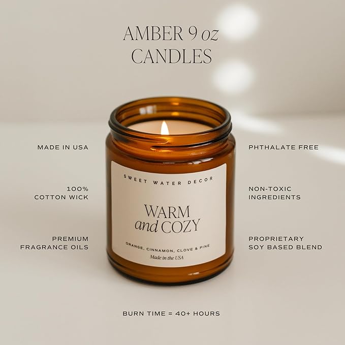 Sweet Water Decor Weekend Soy Candle - Citrus, Grapefruit, Sage, Amber, and Oakmoss Scented Spring Candles for Home - 9oz Amber Jar + Black Lid, 40+ Hour Burn Time, Made in The USA