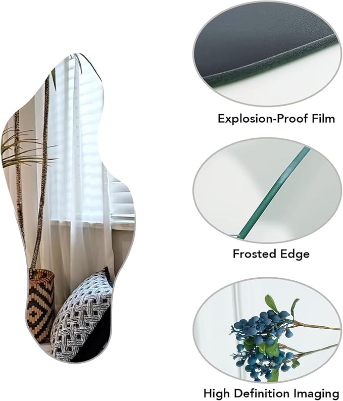 Irregular Wall Mirror, Asymmetrical Wall Mounted Mirror 19.6 x 47 Inch, Large Decorative Shaped Mirror for Living Room, Bedroom, Entryway, Cloud Shape