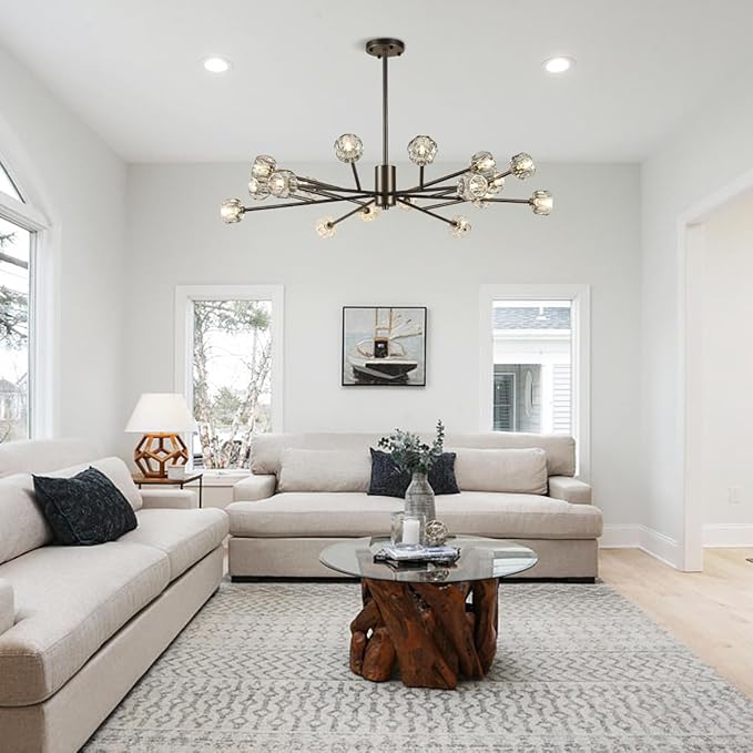 Black Sputnik Chandeliers 47.2", Crystal Sputnik 18 Lights Chandelier for Dining Room, Large Modern Ceiling Chandelier for Living Room Foyer