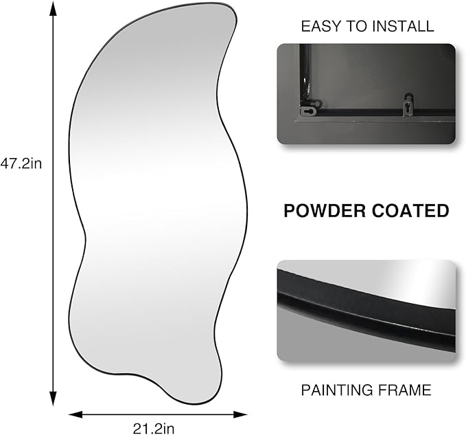 Irregular Wall Mirror, Asymmetrical Mirror, 47.24"x21.6" Modern Weird Shaped Mirrors for Living Room Bathroom Bedroom Entryway Fireplace