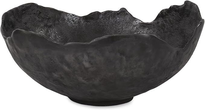 Howard Elliott Aged Bronze Broken Edge Decorative Bowl for Table Centerpiece, Matte Gray Aluminum Bowl with Sculpted Edges, Modern Accent Decor for Home & Living Room, 15.5 x 15.75 x 7 Inch, Large