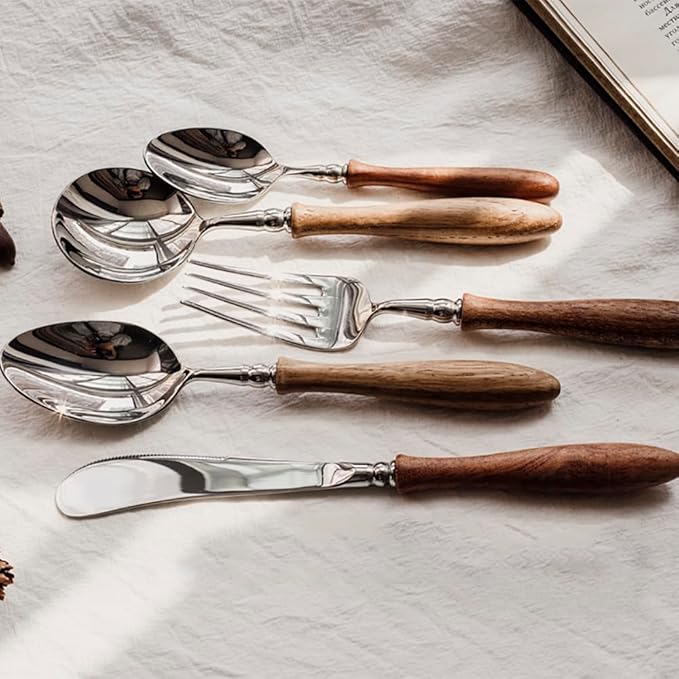 20 Piece Silverware Set Service for 4,Premium Wooden Handle Stainless Steel Flatware Set Home Include Fork Knife Spoon Set Gift Package for Christmas and Thanksgiving（Light Brown）