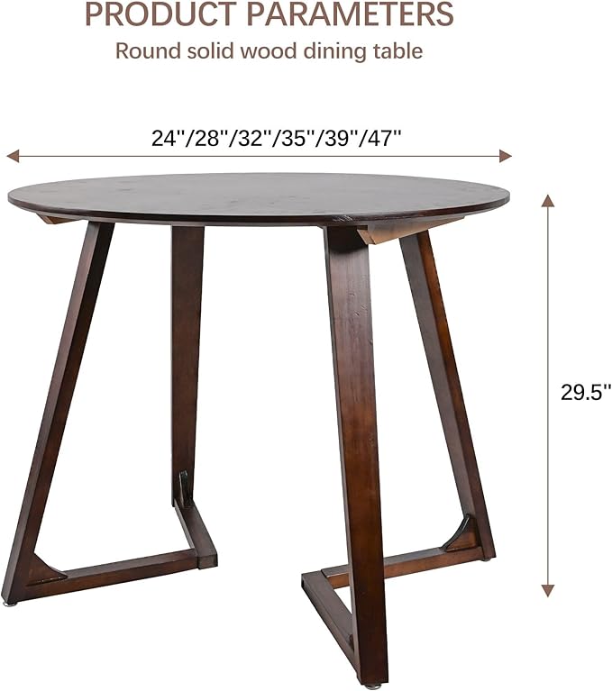 Round Rubber Solid Wood Dining Table 35" - Mid Century Modern Style Space Saving Design as Living Room/Dining Room/Kitchen/Meeting/Coffee Table,Easy to Assemble