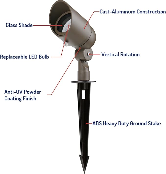 4W LED Landscape Lighting Landscape Lights Spotlights GL103-BZLED8 AC/DC 12V Low Voltage Warm White Waterproof for Driveway,Yard, Lawn,Patio,Walls,Trees,Flags,Outdoor Light (Bronze, 8 Pack)