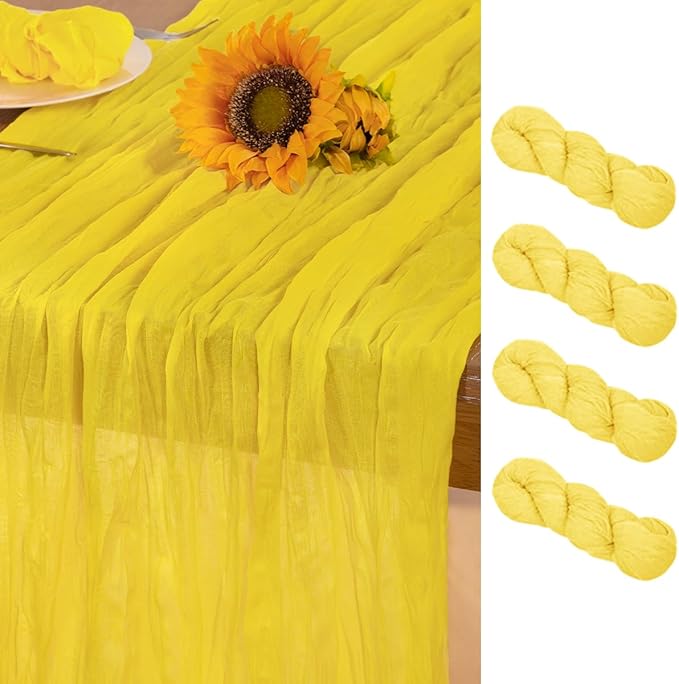 Lemon Yellow Cheesecloth Table Runner 4 Pack Fall Table Runners Boho Gauze 120 Inches Yellow Cheese Cloth Fall Table Decorations for Thanksgiving Wedding Bridal Baby Shower Parties Decor