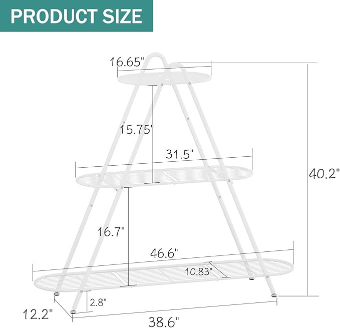 3-Tier Plant Stand, Heavy Duty Metal Planter Rack - White Indoor/Outdoor Shelves with Large Tier’s Shelf - Display Multiple Flower Pots, Iron Plant Organizer for Living Room, Patio & Garden